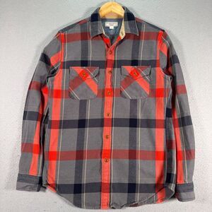 Wallace & Barnes Flannel Shirt Mens Small Gray Red Plaid Comfort Designer Cotton